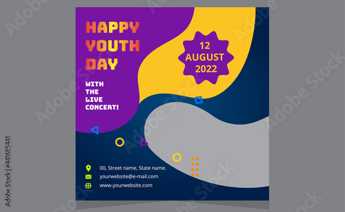Happy Youth Day Modern Party Social Media Stories Design Templates. International Youth Day Horizontal Banner Template Teens and Young Celebration. International Youth Day Social Network, Food, Party.