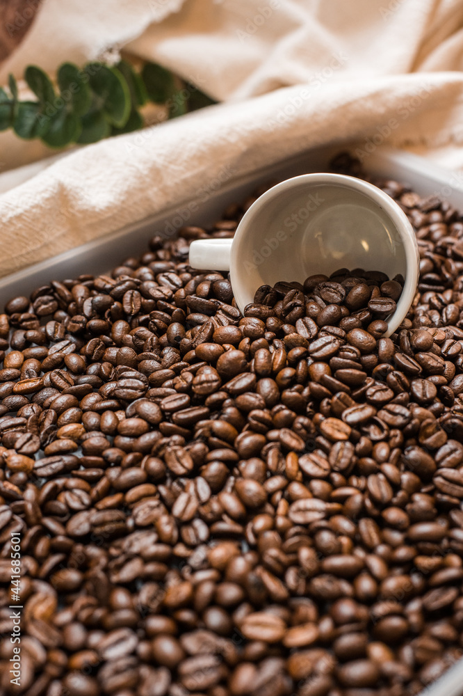Fototapeta premium Mixture of different kinds of coffee beans. Coffee Background