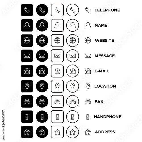 website icon set, business card, contact us icon set vector sign symbol