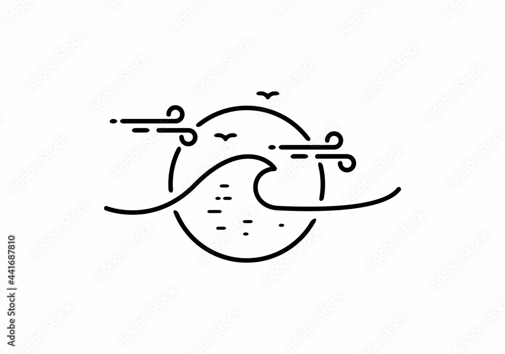 Fototapeta premium Black line art illustration of sea wave