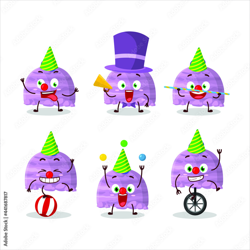 Cartoon character of blueberry ice cream scoops with various circus shows. Vector illustration