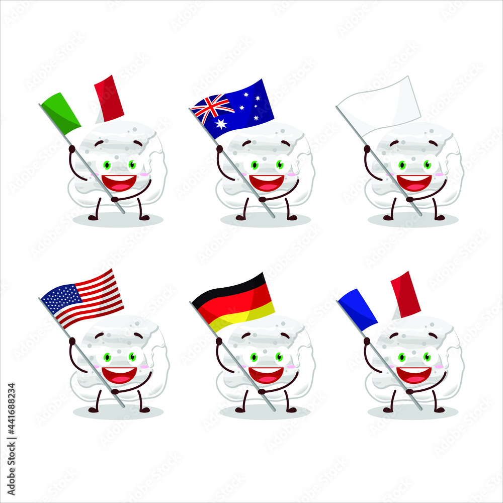 Milk ice cream scoops cartoon character bring the flags of various countries. Vector illustration Milk ice cream scoops cartoon character bring the flags of various countries. Vector illustration