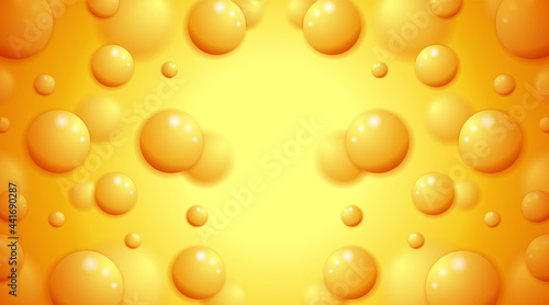 Creative orange soft realistic spheres . 3D yellow colorful balls geometric banner. Modern cover particles design