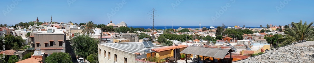 panorama view of the city of Rhodes from the fortress in the afternoon on a sunny day,
