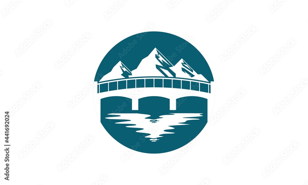 Bridge and mountain adventure vector logo