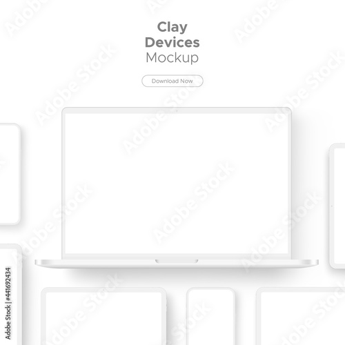 Clay Responsive Devices Mockup for Display Web-Sites and Apps Design. Vector Illustration