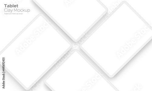 Clay Tablet Computer Mockup with Blank Screen for Showing Apps Design, Isolated on White Background. Vector Illustration