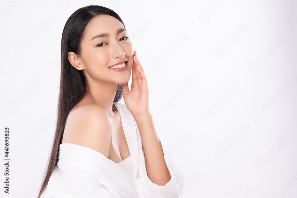 Beautiful young asian woman with clean fresh skin on white background, Face care, Facial treatment, Cosmetology, beauty and spa, Asian women portrait. Beautiful young asian woman with clean fresh skin on white background, Face care, Facial treatment, Cosmetology, beauty and spa, Asian women portrait.