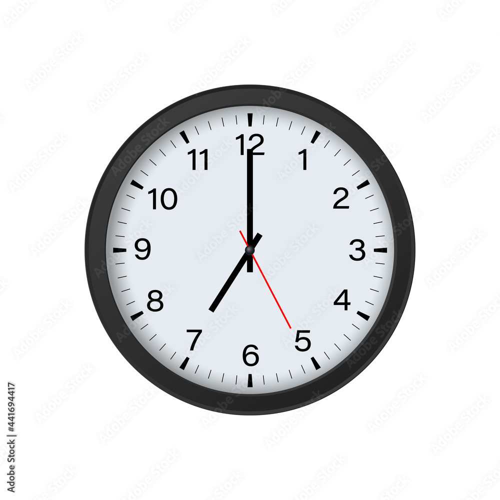 Circle Clock Mockup Showing 7 O'clock Isolated on White Background. Vector Illustration Circle Clock Mockup Showing 7 O'clock Isolated on White Background. Vector Illustration