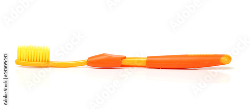 colorful toothbrushes on white background