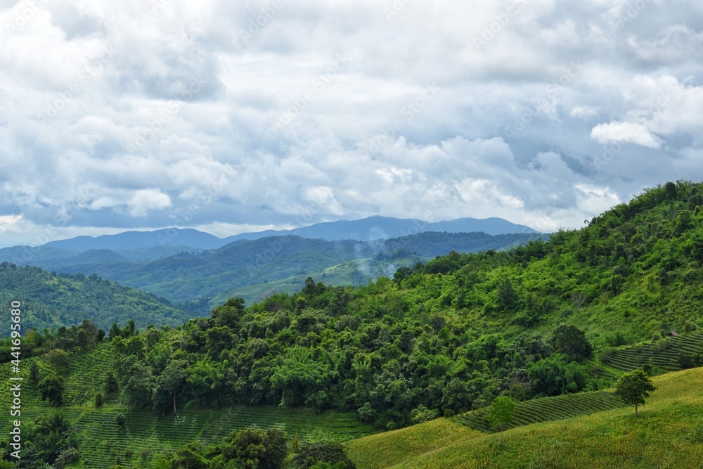 Mountains view and clouds in the sky at Doi Mae Salong, Chiang Rai province, THAILAND. Mountains view and clouds in the sky at Doi Mae Salong, Chiang Rai province, THAILAND.