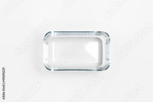 Glass food container isolated on white background. Storage container.High-resolution photo.