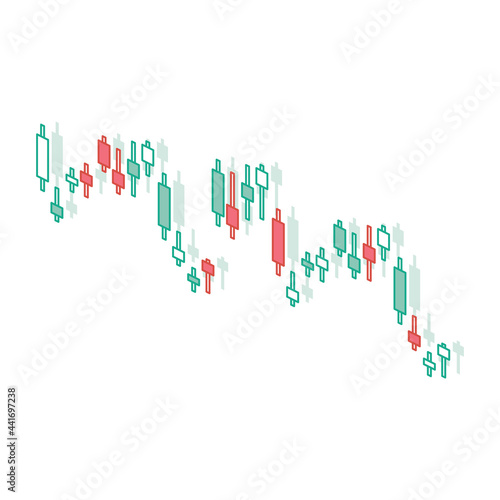 Isometric Japanese Candles Isolated on White. Vector Illustration. Financial Graphics.