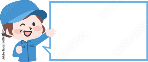 二頭身_ポイントふきだし作業員シニア女性