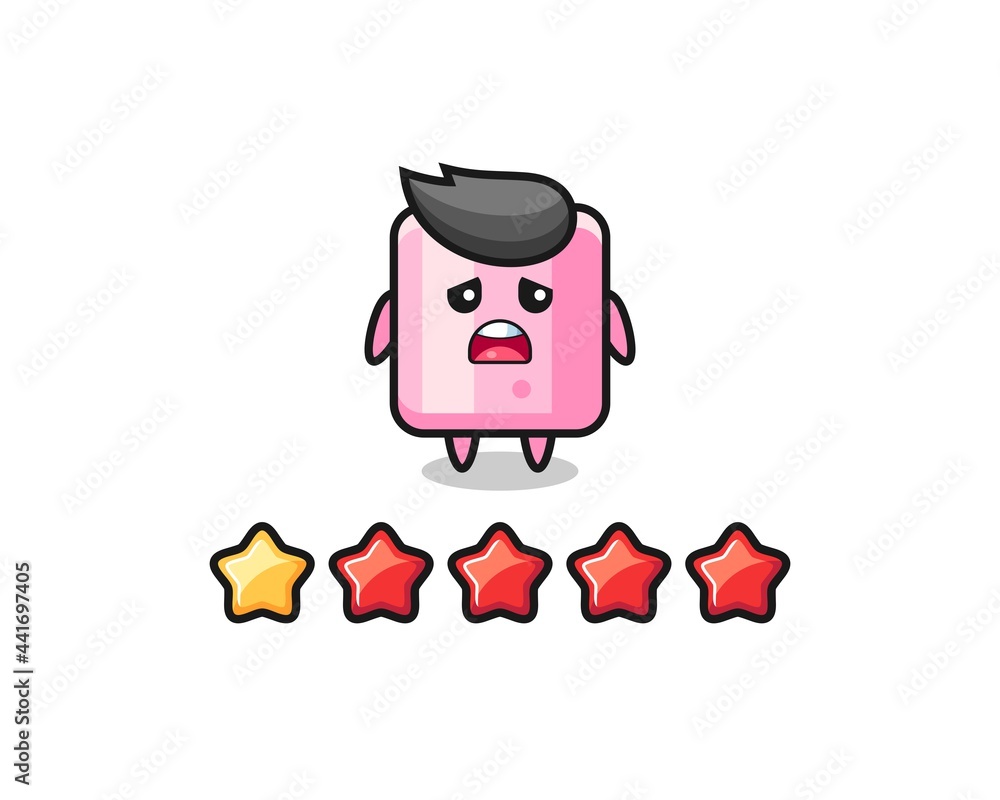the illustration of customer bad rating, marshmallow cute character with 1 star