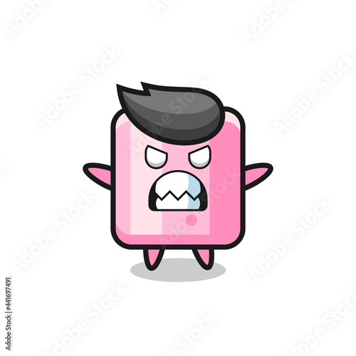 wrathful expression of the marshmallow mascot character