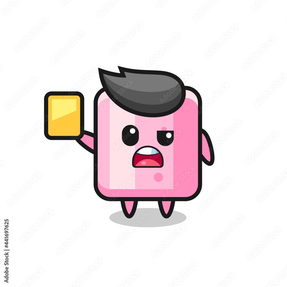 cartoon marshmallow character as a football referee giving a yellow card cartoon marshmallow character as a football referee giving a yellow card