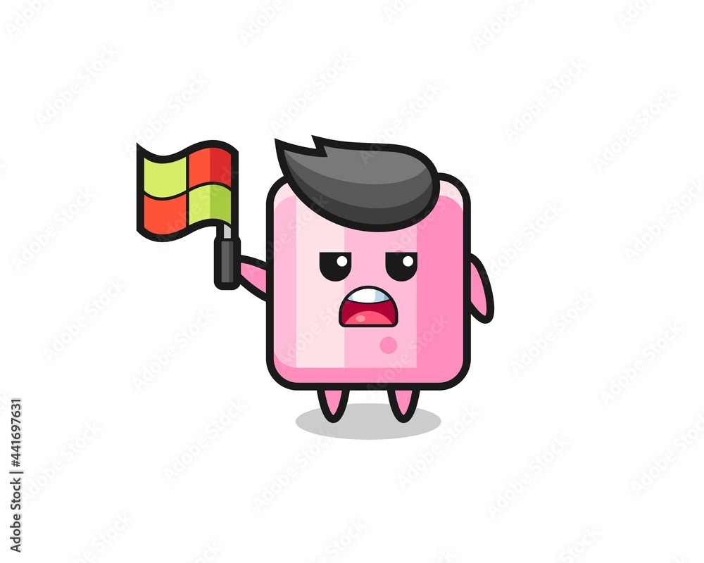 marshmallow character as line judge putting the flag up marshmallow character as line judge putting the flag up