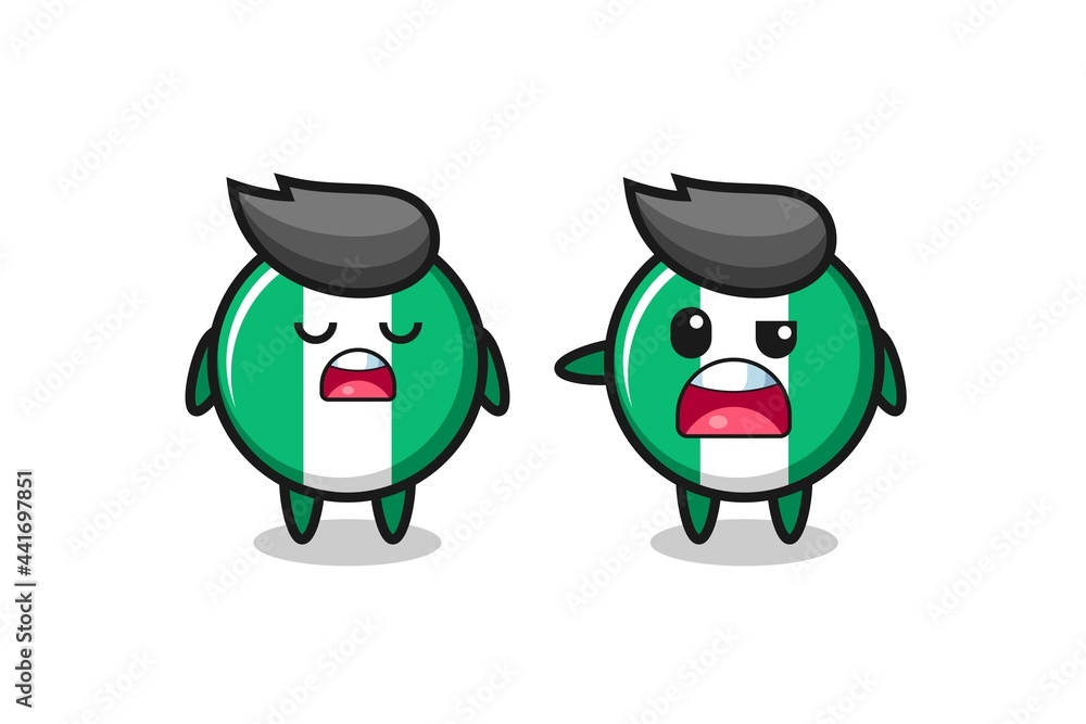 illustration of the argue between two cute nigeria flag badge characters