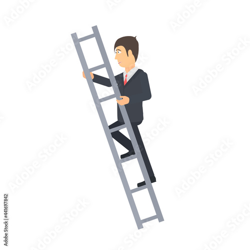 Businessman climbs the stairs. Career achievement, vector illustration