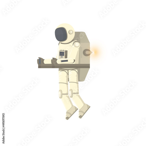 Astronaut with a jetpack. Spaceman space mission, vector illustration