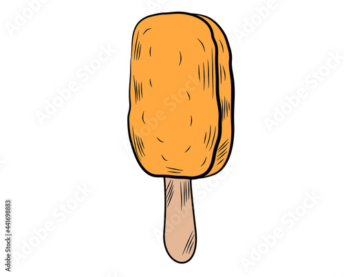 Cartoon realistic multicolored ice cream on a stick in isolate on a white background. Vector illustration.