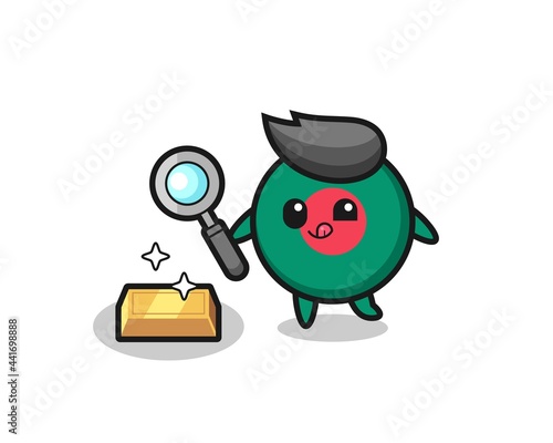 bangladesh flag badge character is checking the authenticity of the gold bullion
