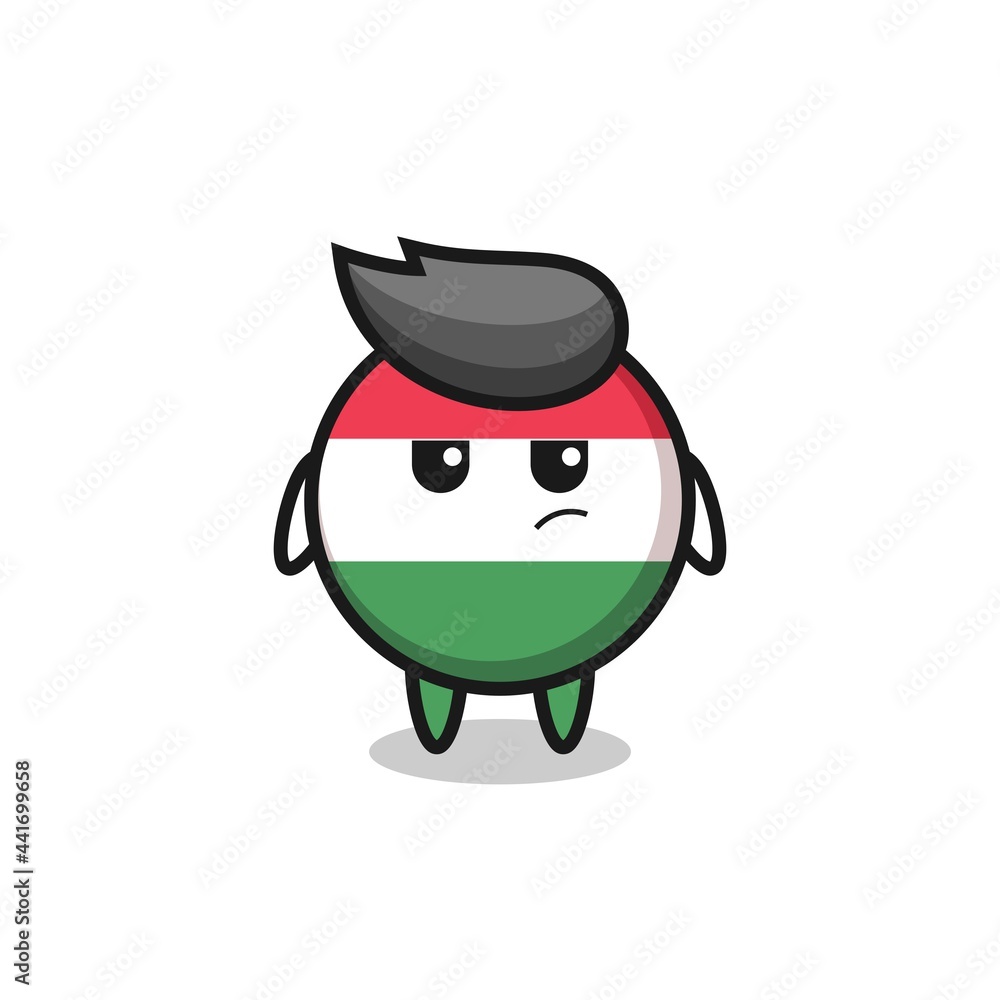 cute hungary flag badge character with suspicious expression