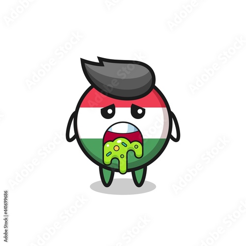 the cute hungary flag badge character with puke