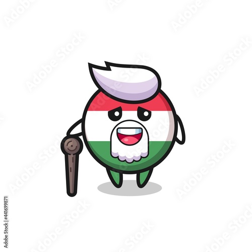 cute hungary flag badge grandpa is holding a stick