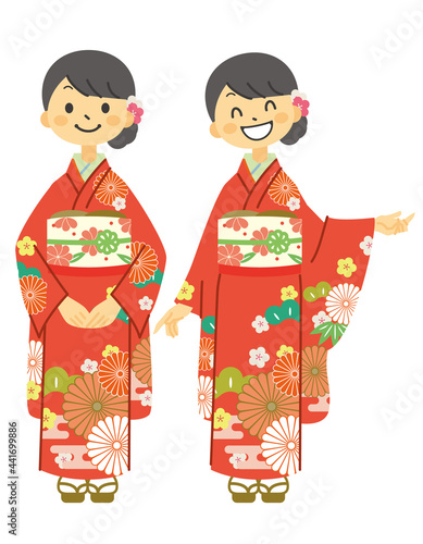 女性　着物　成人式　２ポーズ