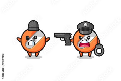 illustration of pencil sharpener robber with hands up pose caught by police