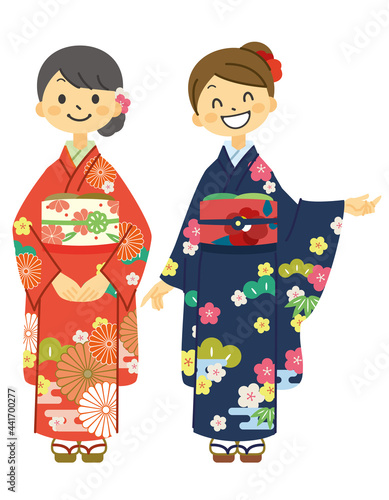 女性　着物　成人式　二人