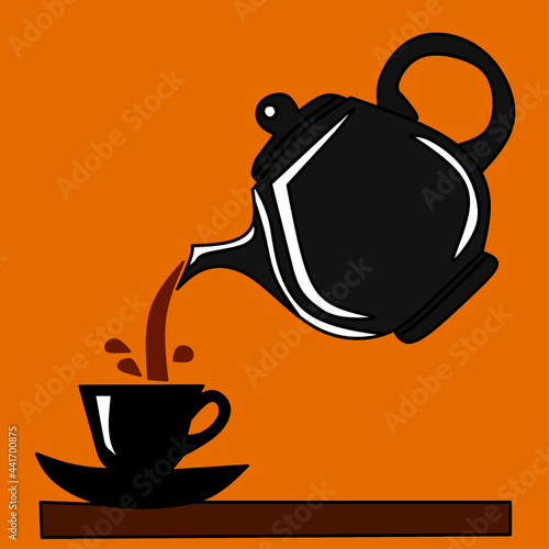 graphic design vector illustration pouring small cup of chocolate coffee