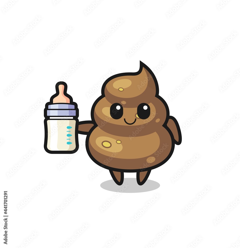 baby poop cartoon character with milk bottle baby poop cartoon character with milk bottle