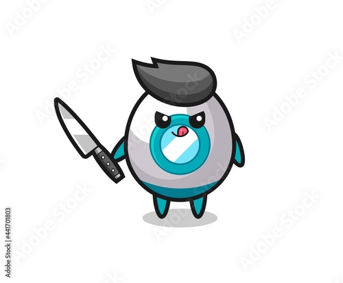 cute rocket mascot as a psychopath holding a knife