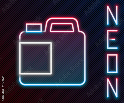 Glowing neon line Plastic bottle for laundry detergent, bleach, dishwashing liquid or another cleaning agent icon isolated on black background. Colorful outline concept. Vector