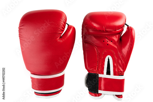 red boxing gloves on white isolated background © Ivan Zhdan