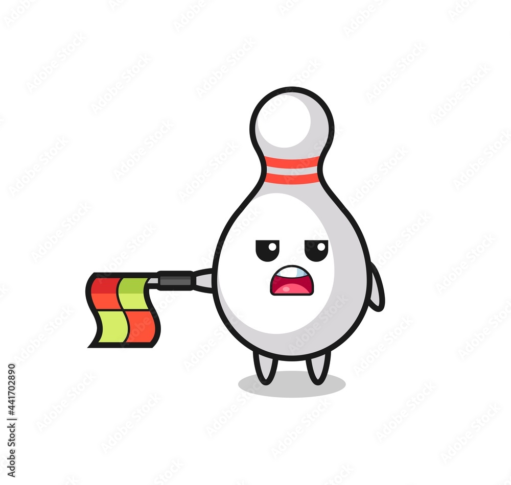 bowling pin character as line judge hold the flag straight horizontally bowling pin character as line judge hold the flag straight horizontally