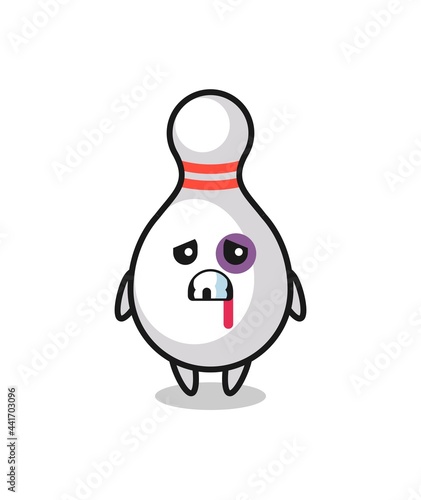 injured bowling pin character with a bruised face