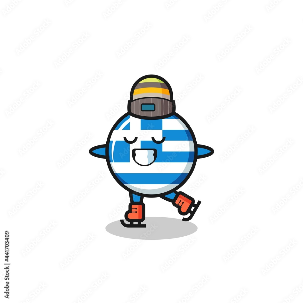 Fototapeta premium greece flag cartoon as an ice skating player doing perform