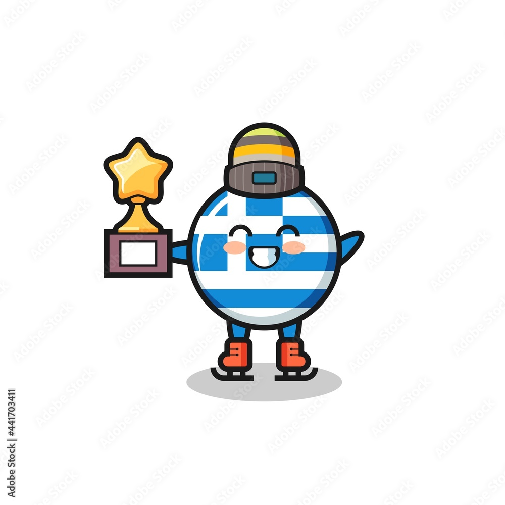 greece flag cartoon as an ice skating player hold winner trophy greece flag cartoon as an ice skating player hold winner trophy