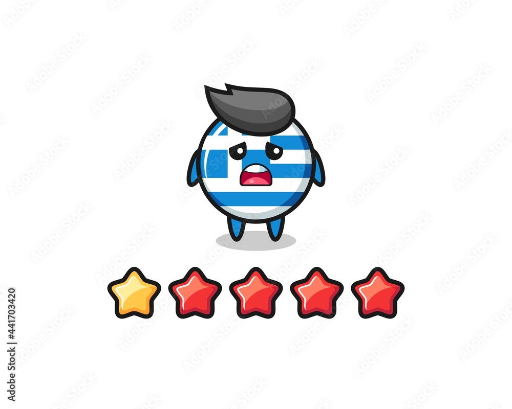 the illustration of customer bad rating, greece flag cute character with 1 star