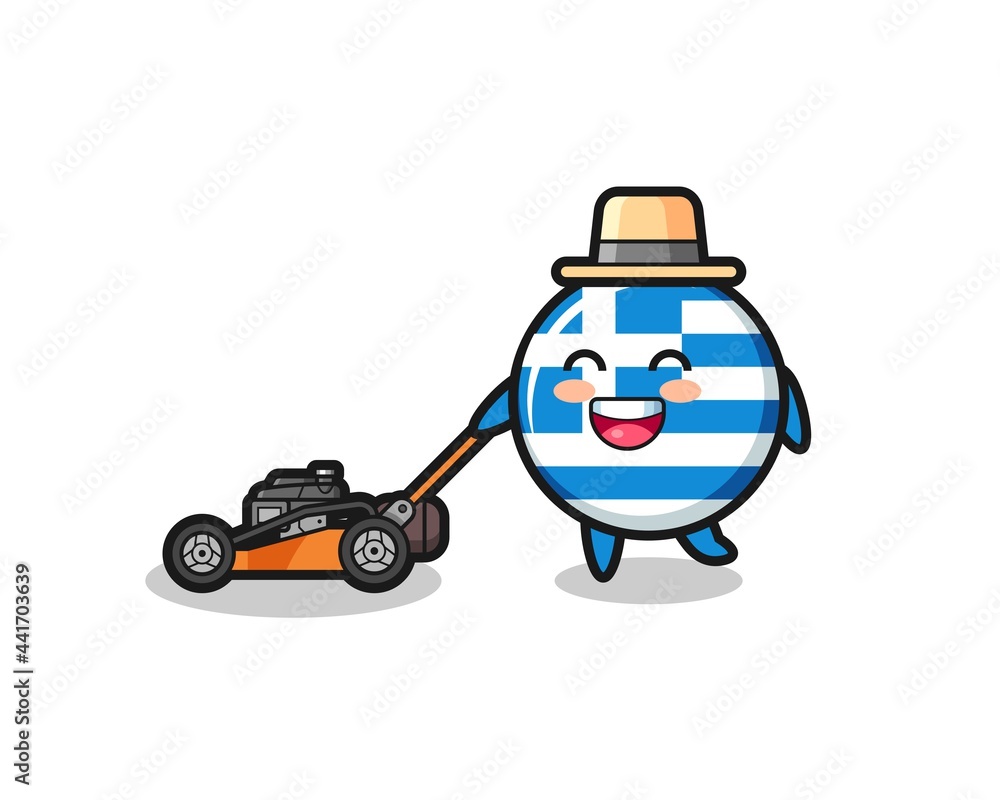 illustration of the greece flag character using lawn mower illustration of the greece flag character using lawn mower