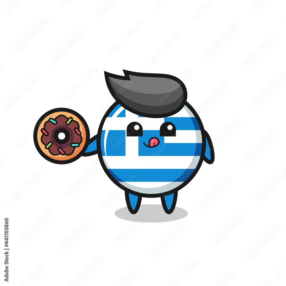 Fototapeta premium illustration of an greece flag character eating a doughnut