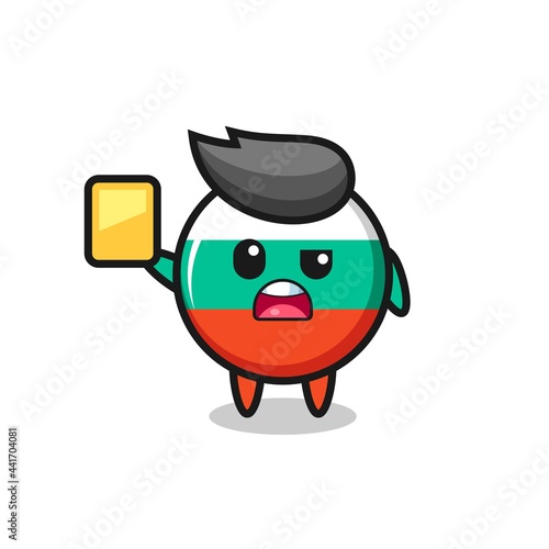 cartoon bulgaria flag badge character as a football referee giving a yellow card