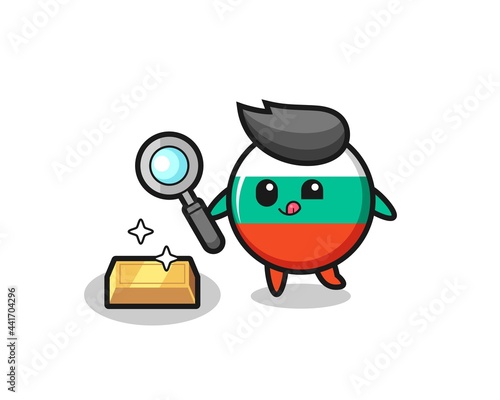 bulgaria flag badge character is checking the authenticity of the gold bullion