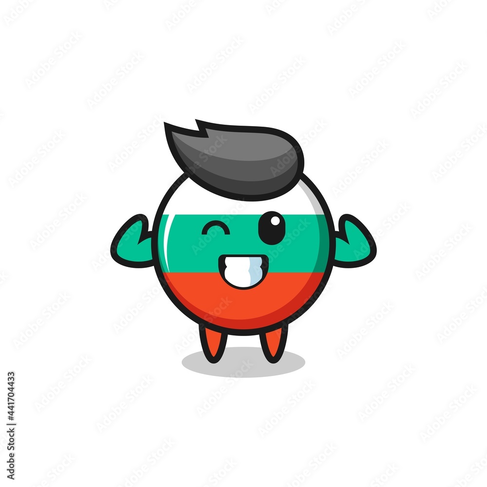 the muscular bulgaria flag badge character is posing showing his muscles
