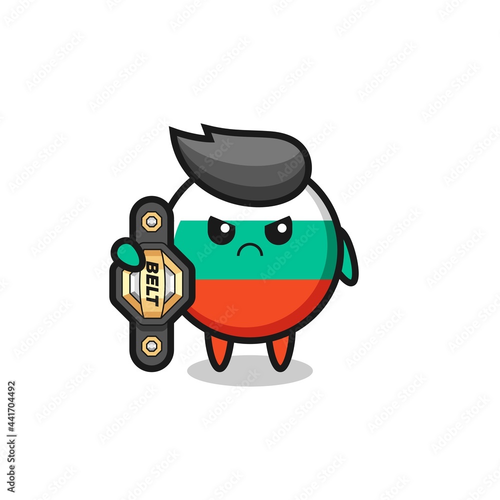 bulgaria flag badge mascot character as a MMA fighter with the champion belt bulgaria flag badge mascot character as a MMA fighter with the champion belt