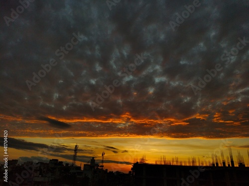 beautiful yellow cloud at sunset